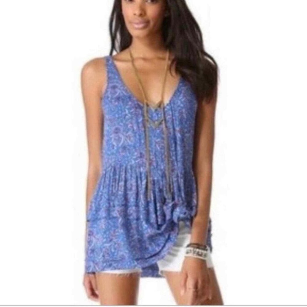 Intimately Free People Blue Paisley Floral Tiered Tunic Sleeveless Top Women’s M